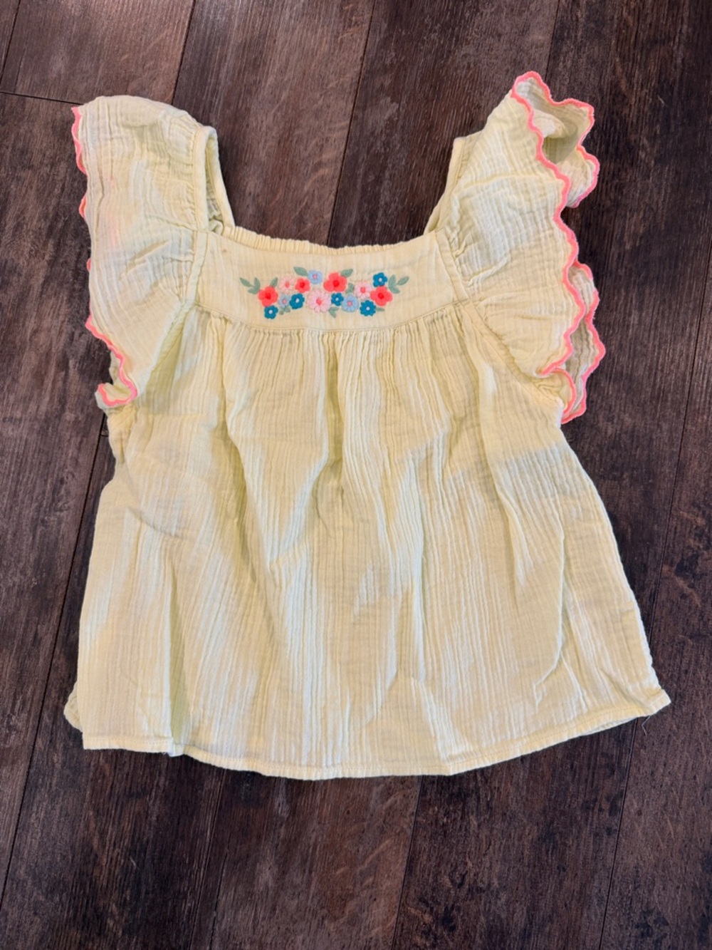 Cat & Jack Yellow Flutter Sleeve Top with Pink Trim